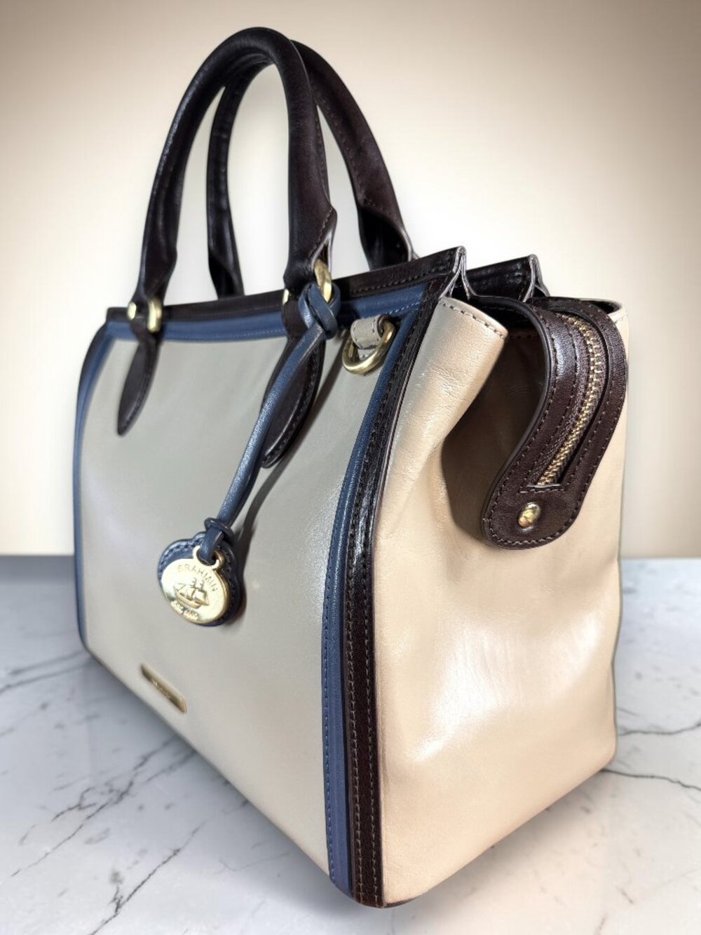 Brahmin Schooner Sand Westport Rare Smooth Italian Leather Satchel Bag - Picture 6 of 15